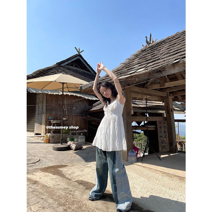 Váy Ngắn Dáng Chữ a Lưng Cao Buộc Dây Phong Cách Công Chúa Ngọt Ngào Cho Nữ