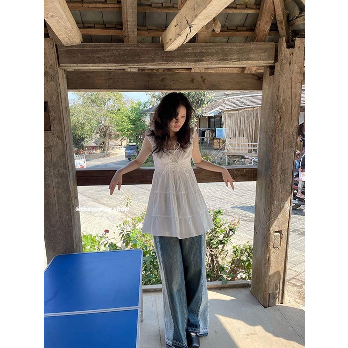 Váy Ngắn Dáng Chữ a Lưng Cao Buộc Dây Phong Cách Công Chúa Ngọt Ngào Cho Nữ