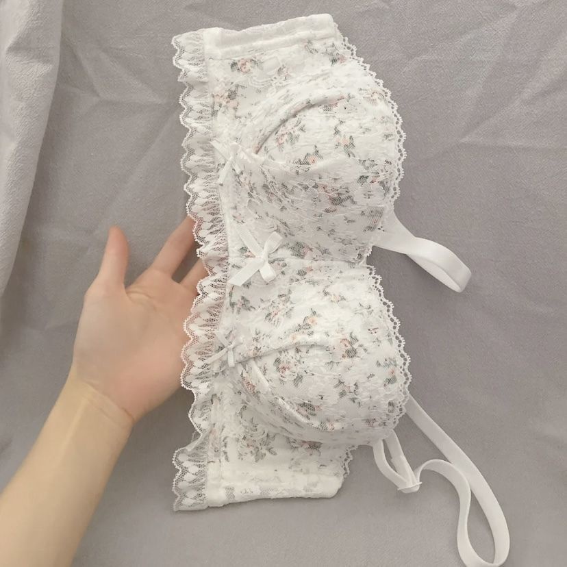 Jiashucheng Áo Ngực Không Gọng Thép Chống Trượt Họa Tiết Hoa Nhỏ Màu Trơn Phong Cách Mới Quyến Rũ Cho Nữ