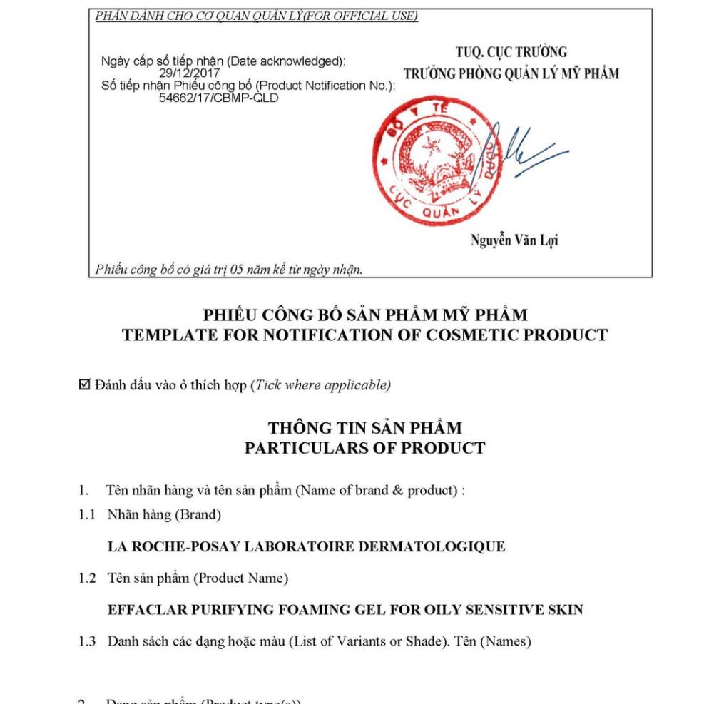 Sữa rửa mặt La Roche Posay 50ml - La Roche-Posay Effaclar Purifying Foaming dạng Gel cho da nhạy cảm