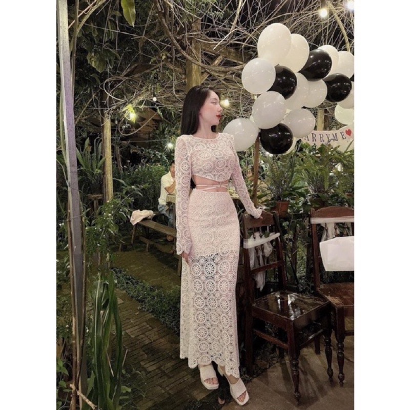 Set Đầm Váy đi biển đi tiệc l ren chân váy dài sexy sang chảnh sành điệu-MaxiTinTin