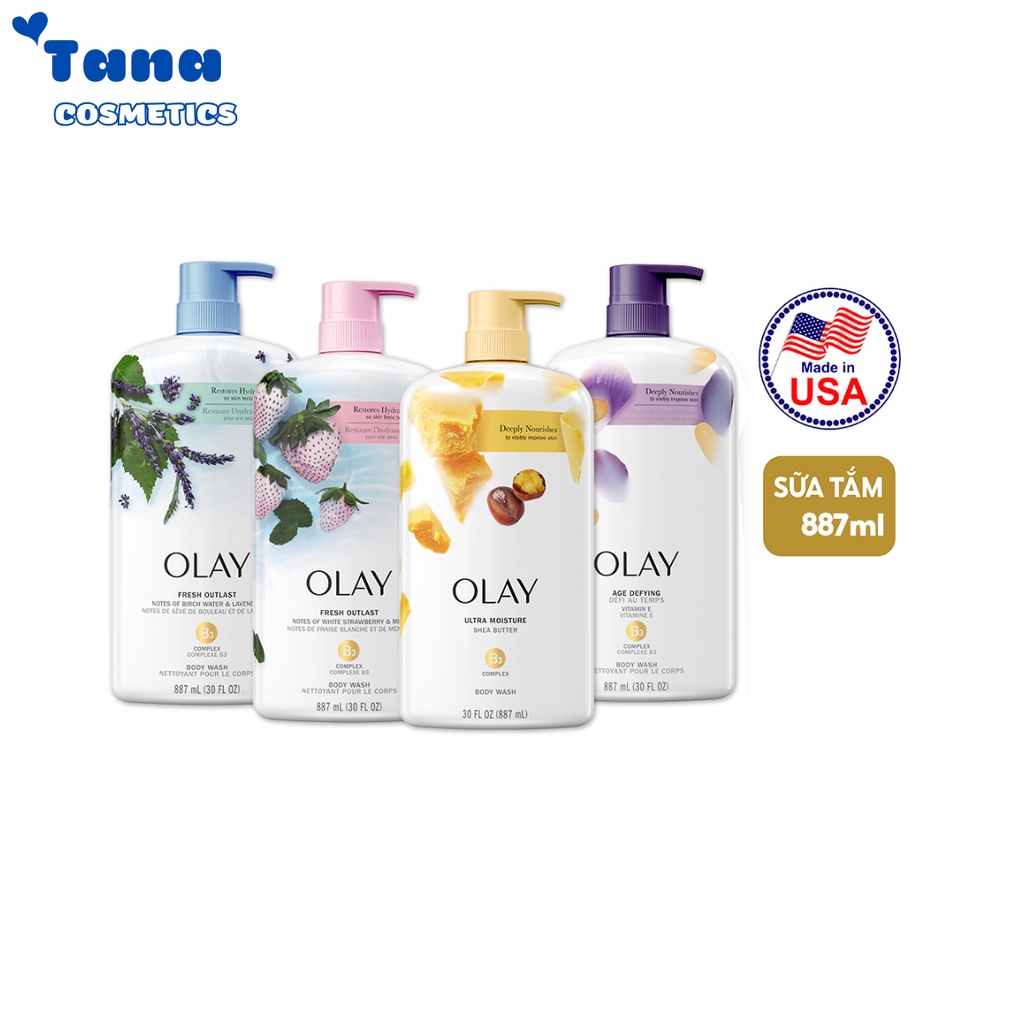 Sữa Tắm Olay Mỹ Chống Lão Hóa, Dưỡng Ẩm, Sáng Da, Hương Thơm Dài Lâu, Nhiều Mùi Hương 887ml