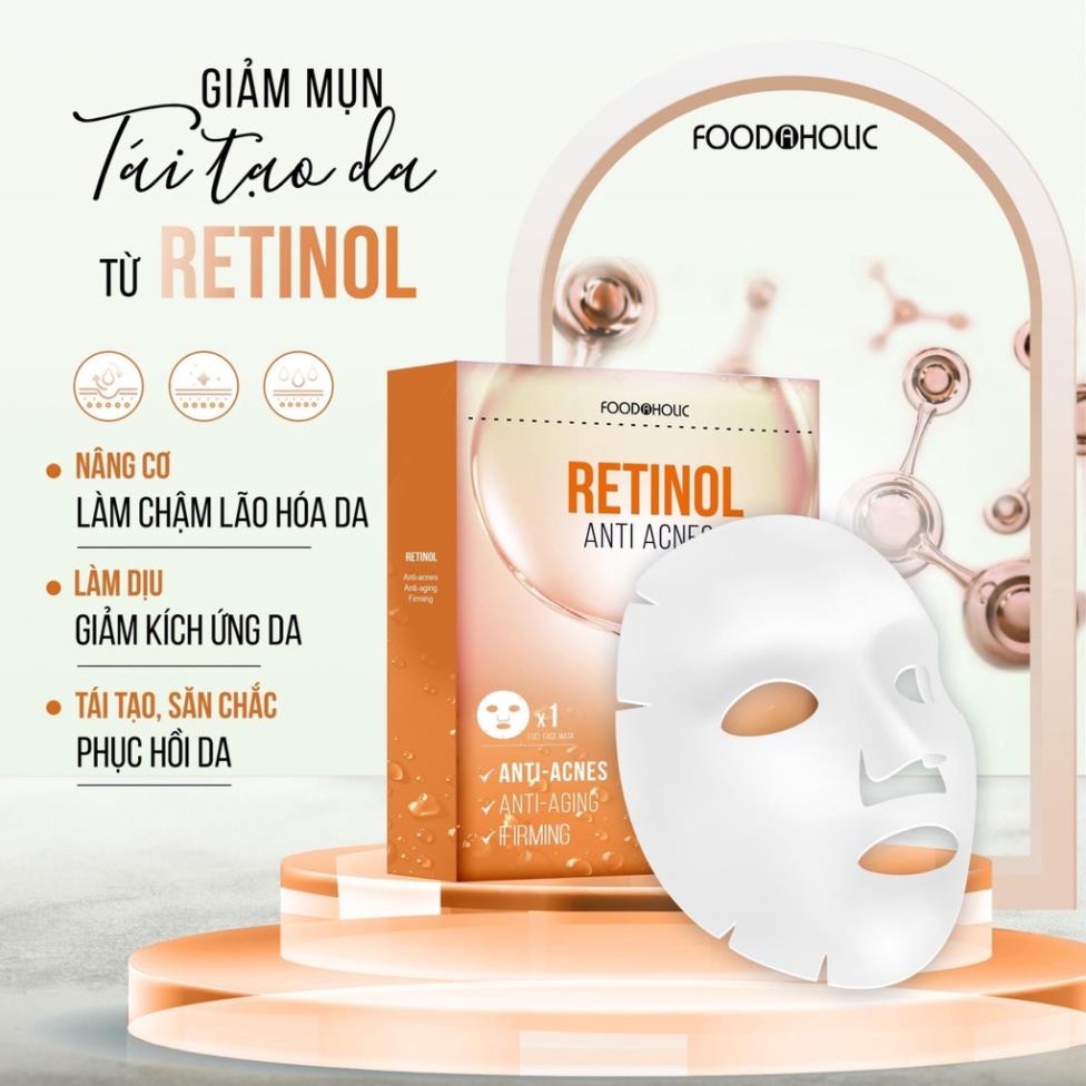 Hộp 10 miếng Mặt nạ Retinol Foodaholic Anti Acnes Mask giảm mụn, tái tạo da 23ml - RETINOL