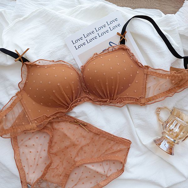 Jiashucheng Bộ Áo Lót Nâng Ngực Không Gọng Không Đường May Họa Tiết Chấm Bi Xinh Xắn