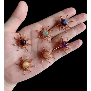 Dây chuyền mặt trời đá thiên nhiên quấn dây đồng handmade