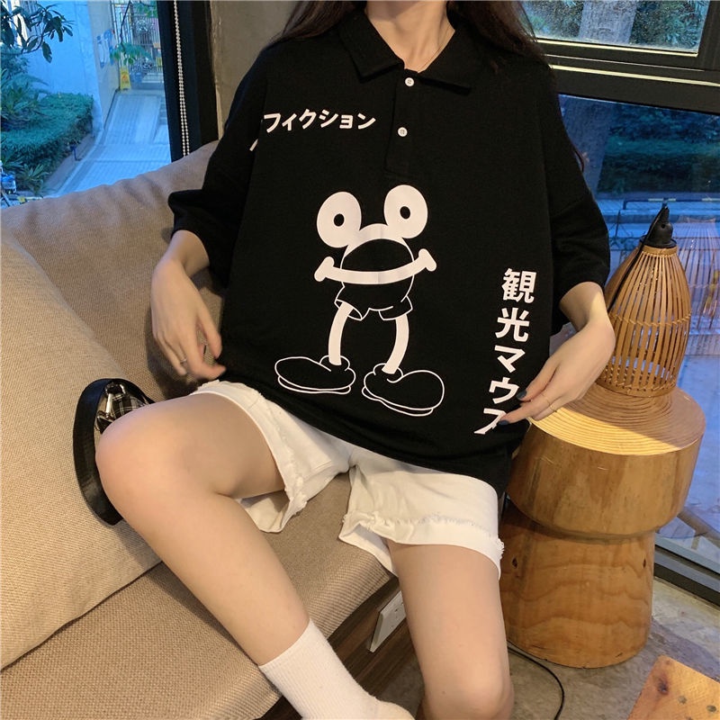 Jiashucheng Áo Thun polo Ngắn Tay Form Rộng Phong Cách Hàn Quốc Dành Cho Nữ