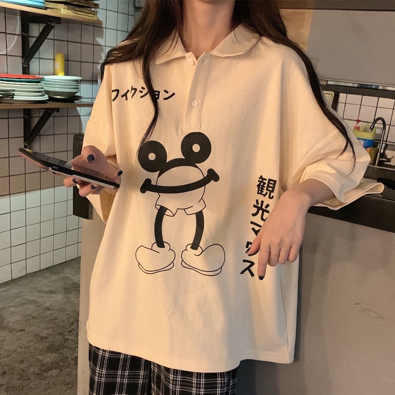 Jiashucheng Áo Thun polo Ngắn Tay Form Rộng Phong Cách Hàn Quốc Dành Cho Nữ