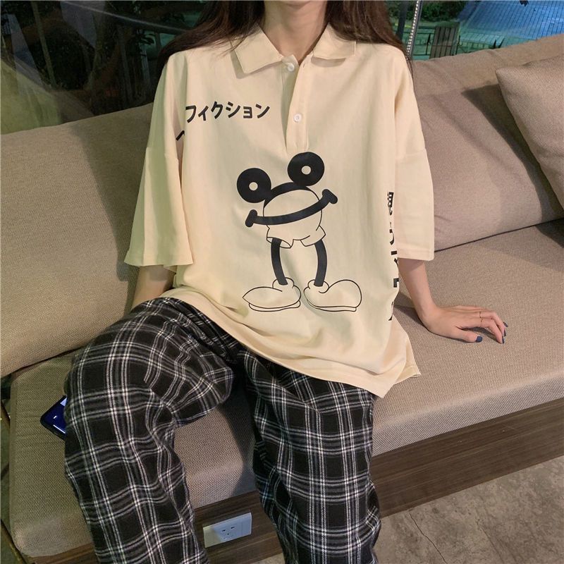 Jiashucheng Áo Thun polo Ngắn Tay Form Rộng Phong Cách Hàn Quốc Dành Cho Nữ