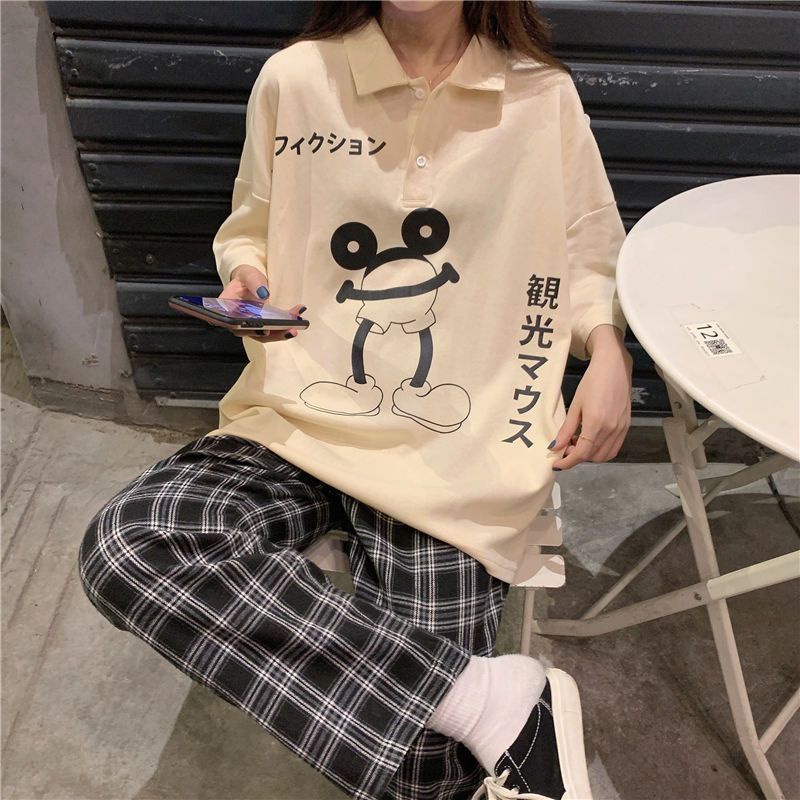 Jiashucheng Áo Thun polo Ngắn Tay Form Rộng Phong Cách Hàn Quốc Dành Cho Nữ