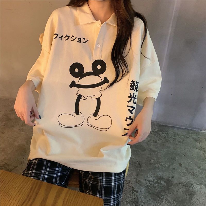 Jiashucheng Áo Thun polo Ngắn Tay Form Rộng Phong Cách Hàn Quốc Dành Cho Nữ