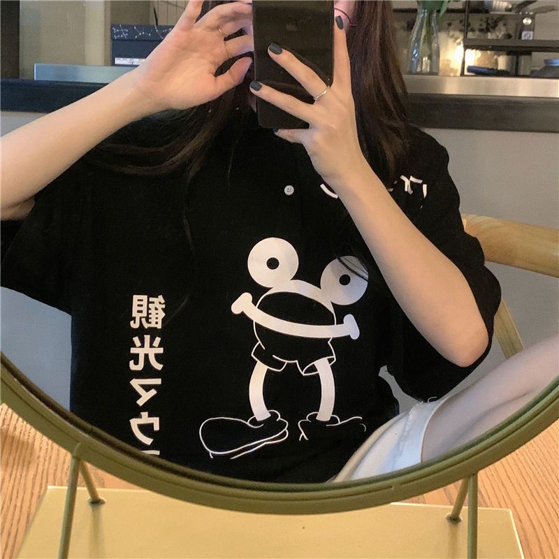 Jiashucheng Áo Thun polo Ngắn Tay Form Rộng Phong Cách Hàn Quốc Dành Cho Nữ