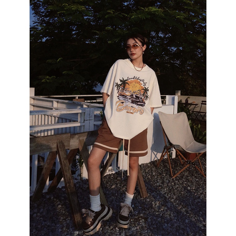 Jiashucheng Áo Thun Nữ Ngắn Tay In Hình Máy Bay Phong Cách Retro Mỹ Thời Trang Mùa Hè Mới