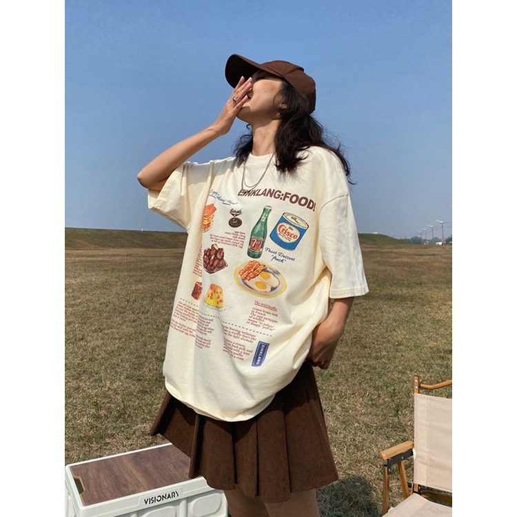 Jiashucheng Áo Thun Cotton Tay Ngắn Dáng Rộng Phong Cách Đường Phố Mỹ Thời Trang Mùa Hè Cho Nữ