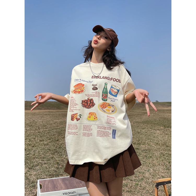 Jiashucheng Áo Thun Cotton Tay Ngắn Dáng Rộng Phong Cách Đường Phố Mỹ Thời Trang Mùa Hè Cho Nữ