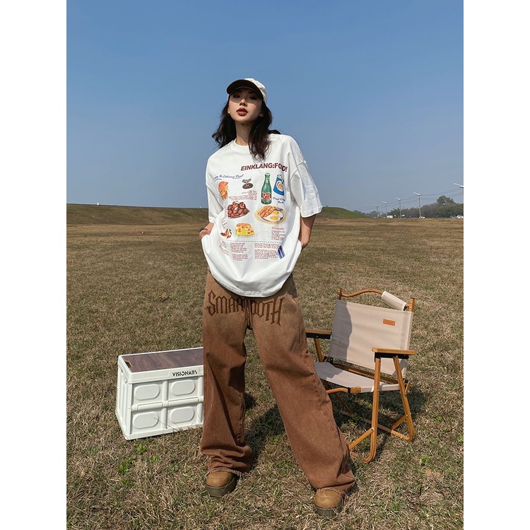 Jiashucheng Áo Thun Cotton Tay Ngắn Dáng Rộng Phong Cách Đường Phố Mỹ Thời Trang Mùa Hè Cho Nữ