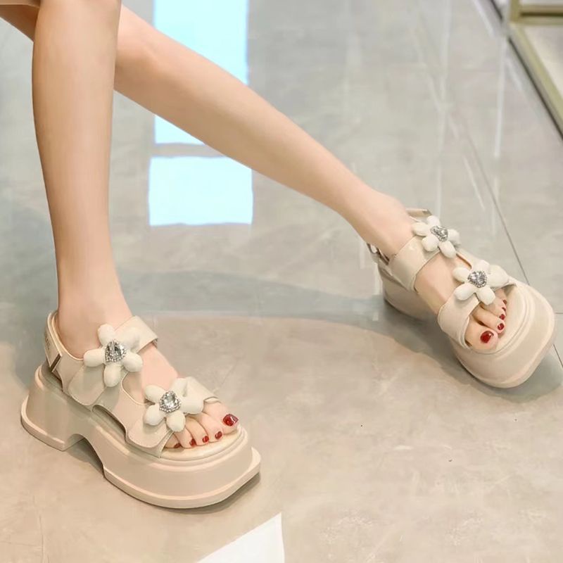 Roland Xăng đan Đế Dày Tăng Chiều Cao Họa Tiết Hoa Thời Trang Mùa Hè 2023 Cho Nữ