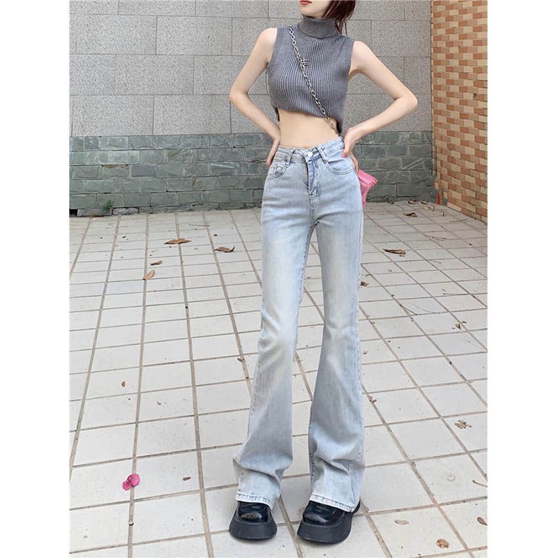 Jiashucheng Quần Jean Ống Rộng Lưng Cao Màu Sáng Thời Trang Mùa Xuân Cho Nữ