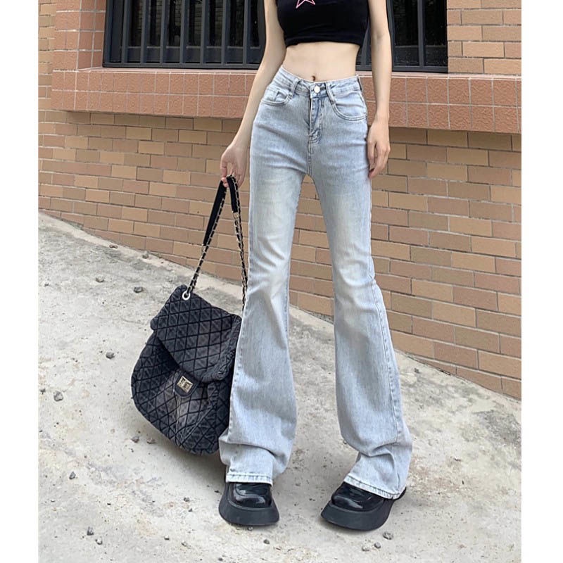 Jiashucheng Quần Jean Ống Rộng Lưng Cao Màu Sáng Thời Trang Mùa Xuân Cho Nữ