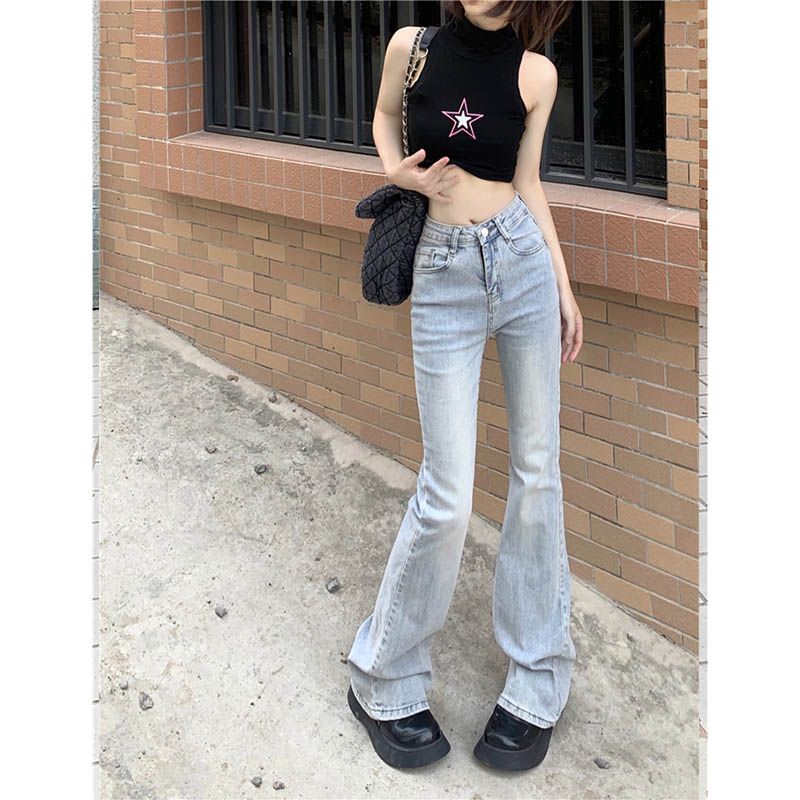 Jiashucheng Quần Jean Ống Rộng Lưng Cao Màu Sáng Thời Trang Mùa Xuân Cho Nữ