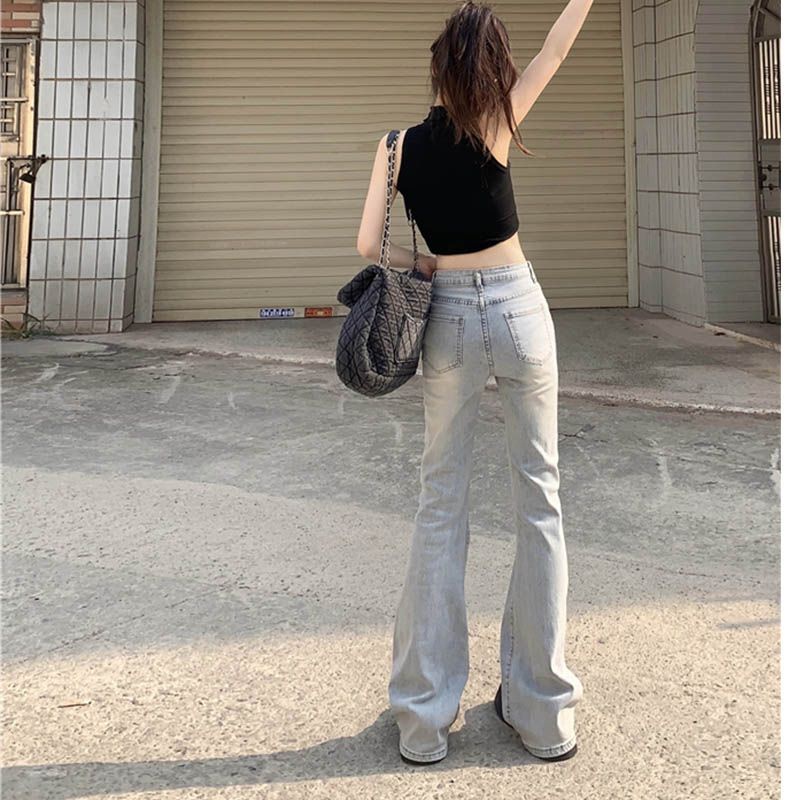Jiashucheng Quần Jean Ống Rộng Lưng Cao Màu Sáng Thời Trang Mùa Xuân Cho Nữ