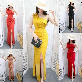 Đầm dạ hội lệch vai xẻ tà-TKO TẶNG KÈM HOA TAI THỜI TRANG
