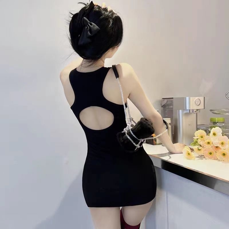 Jiashucheng Đầm Ngắn Hai Dây Ôm Dáng Hở Eo Thiết Kế Rỗng Gợi Cảm Cho Nữ