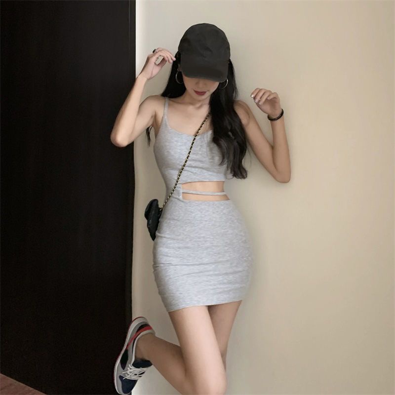 Jiashucheng Đầm Hai Dây Nhấn Eo Khoét Rỗng Thời Trang Mùa Hè Cho Nữ