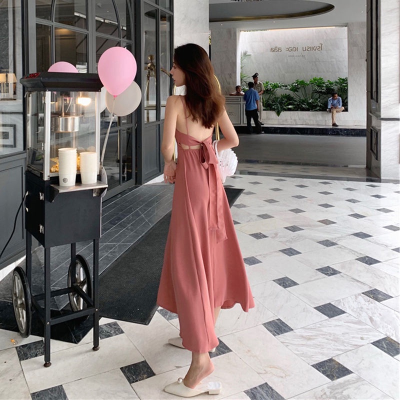 Jiashucheng Đầm Hai Dây Dáng Dài Phong Cách Hong Kong Cổ Điển Thời Trang Xuân Hè Hàng Mới Dành Cho Bạn Nữ