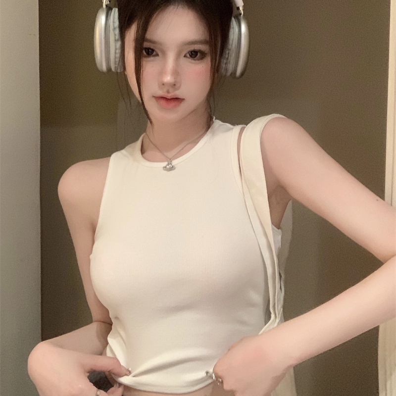 Jiashucheng Áo Thể Thao Không Tay Lưng Cao Dáng Ôm Màu Đen Thời Trang Mùa Hè Dành Cho Nữ