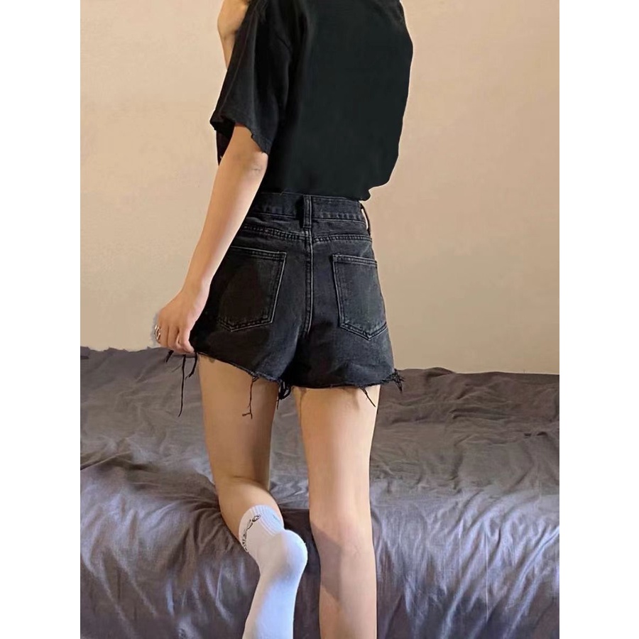 Jiashucheng Quần Short Denim Rách Lưng Cao Dáng Rộng Thời Trang Mùa Hè Mới Dễ Phối Đồ Phong Cách Retro Cho Nữ