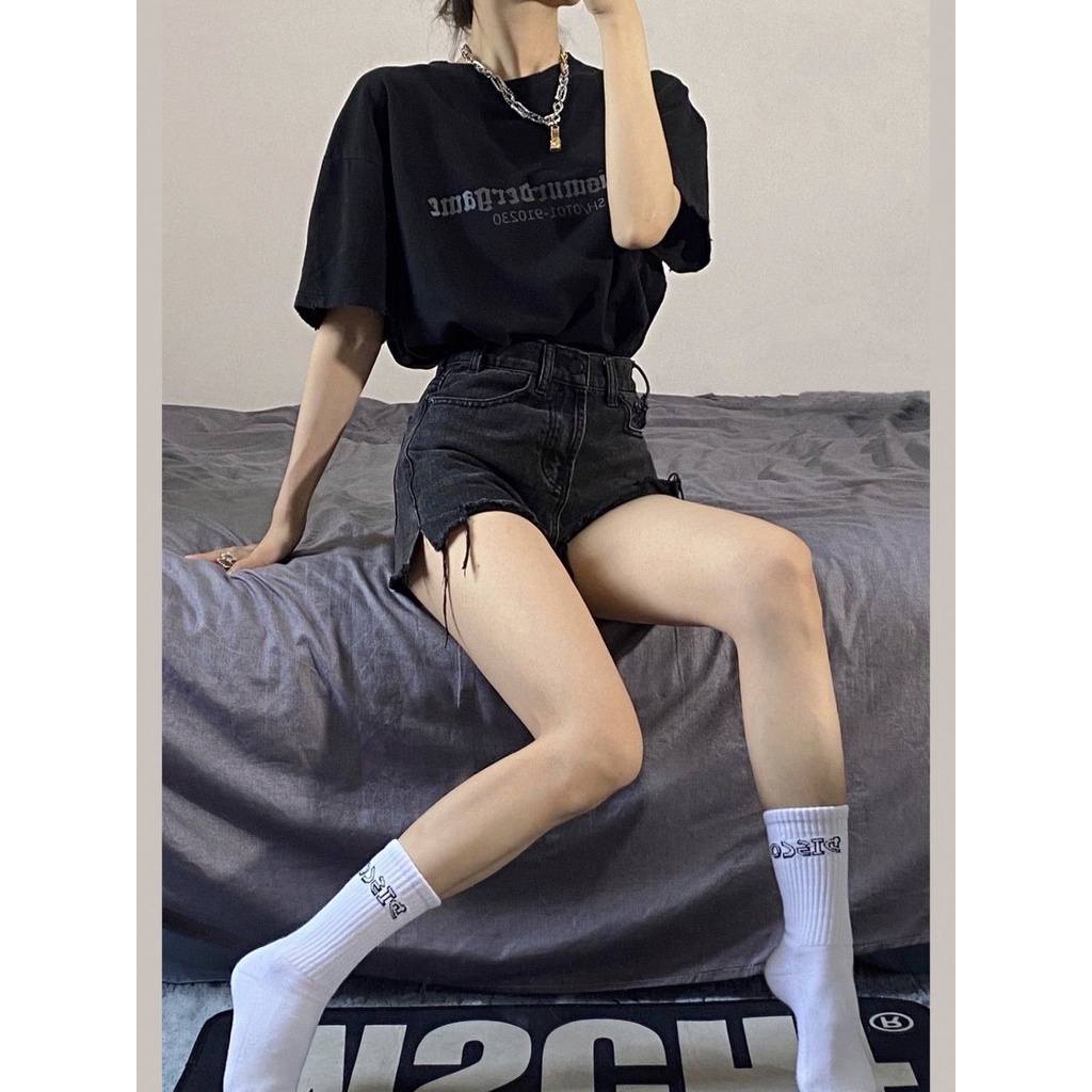 Jiashucheng Quần Short Denim Rách Lưng Cao Dáng Rộng Thời Trang Mùa Hè Mới Dễ Phối Đồ Phong Cách Retro Cho Nữ