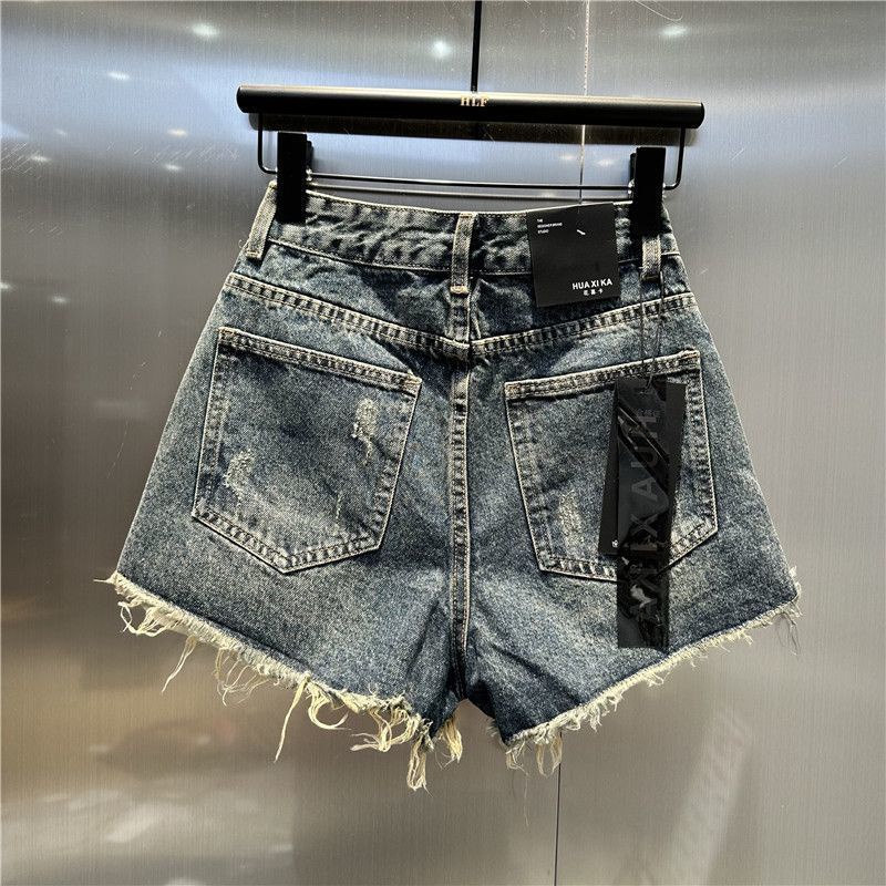 Jiashucheng Quần Denim Chữ a Ống Rộng Rách Lớn Phong Cách Mới Mùa Hè 2023 Dễ Phối Đồ Cho Nữ