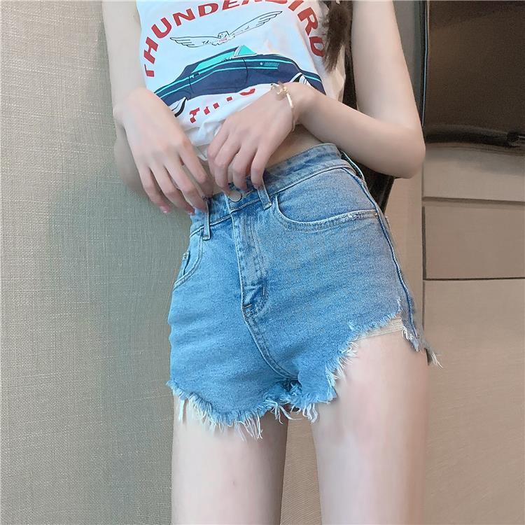 Jiashucheng Quần Short Denim Mỏng Dáng Chữ A Lưng Cao Ôm Dáng Co Giãn Thời Trang Mùa Hè Dễ Phối Đồ Cho Nữ