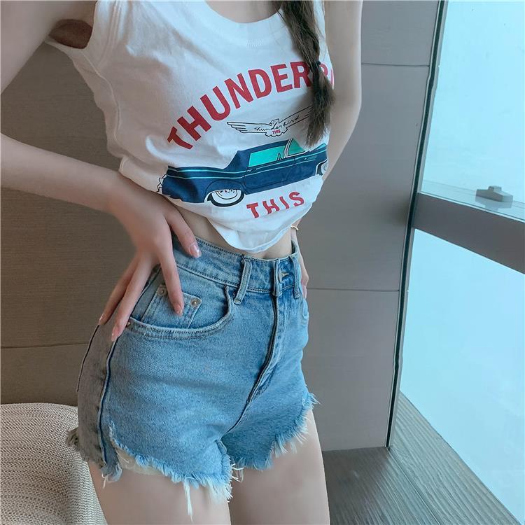 Jiashucheng Quần Short Denim Mỏng Dáng Chữ A Lưng Cao Ôm Dáng Co Giãn Thời Trang Mùa Hè Dễ Phối Đồ Cho Nữ