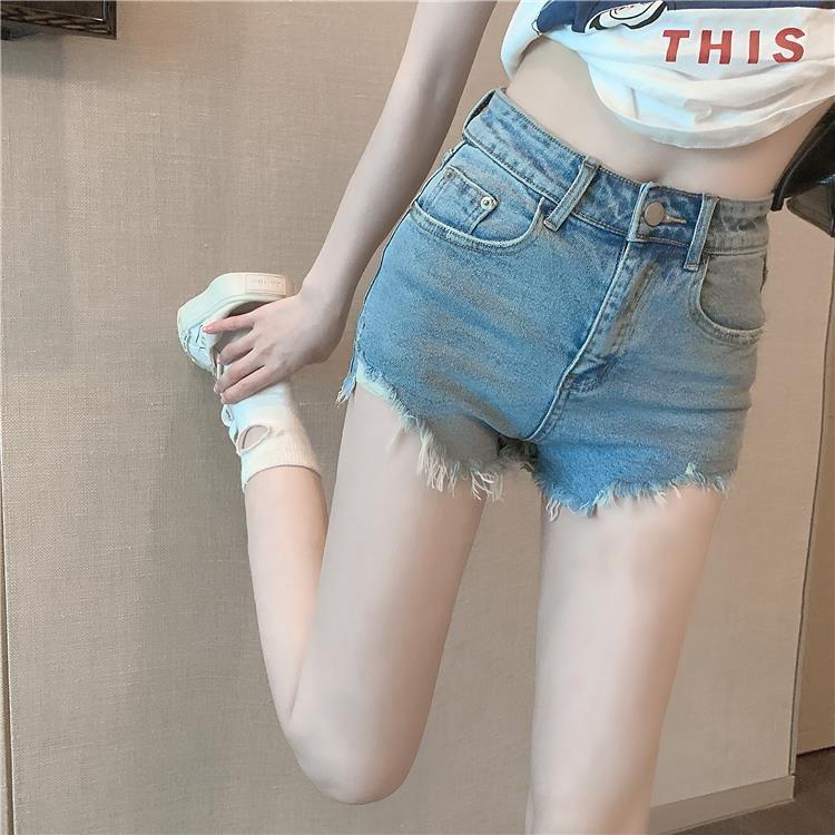 Jiashucheng Quần Short Denim Mỏng Dáng Chữ A Lưng Cao Ôm Dáng Co Giãn Thời Trang Mùa Hè Dễ Phối Đồ Cho Nữ