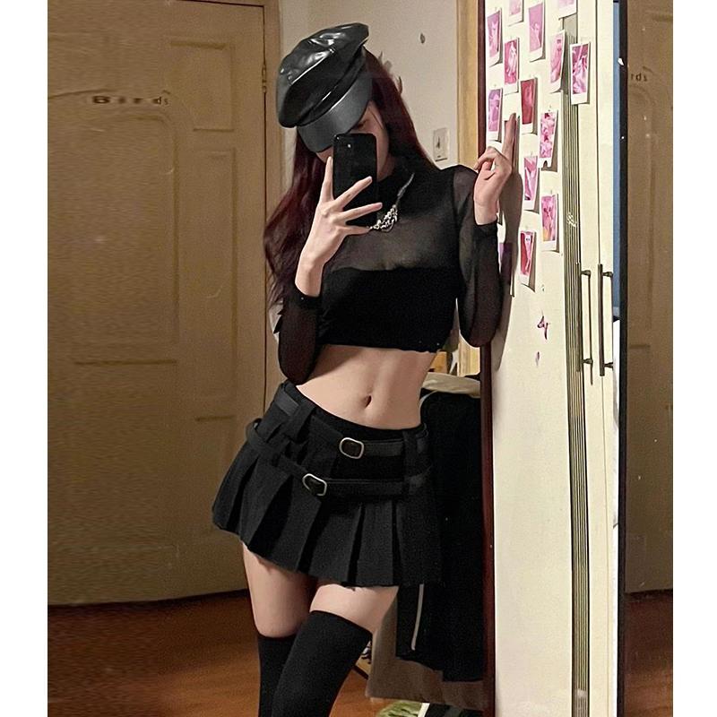 Jiashucheng Chân Váy Ngắn Lưng Thấp Xếp Ly Màu Trơn Ngọt Ngào Dễ Phối Đồ Thời Trang Mùa Hè