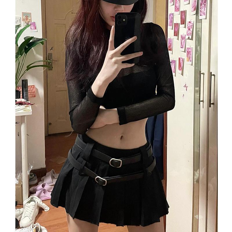 Jiashucheng Chân Váy Ngắn Lưng Thấp Xếp Ly Màu Trơn Ngọt Ngào Dễ Phối Đồ Thời Trang Mùa Hè