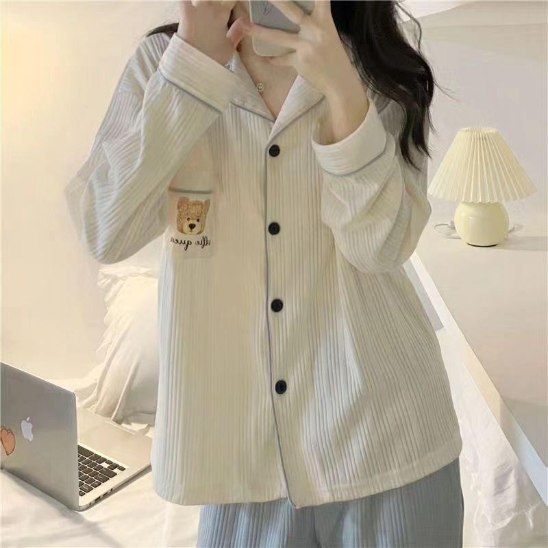 Bộ Đồ Ngủ Họa Tiết Gấu Hoạt Hình Dễ Thương Thời Trang Thu Đông Cho Nữ