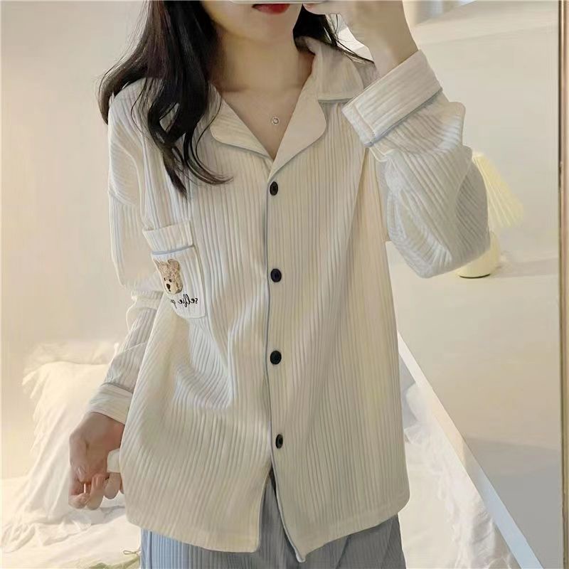 Bộ Đồ Ngủ Họa Tiết Gấu Hoạt Hình Dễ Thương Thời Trang Thu Đông Cho Nữ