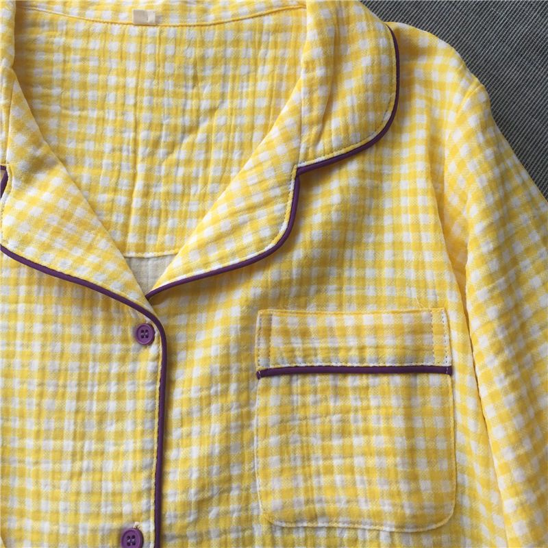 Bộ Đồ Ngủ Tay Dài In Họa Tiết Caro Đơn Giản Thoải Mái Thời Trang Xuân Thu Phong Cách Hàn Quốc Cho Nữ