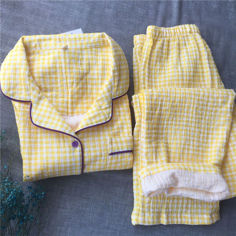 Bộ Đồ Ngủ Tay Dài In Họa Tiết Caro Đơn Giản Thoải Mái Thời Trang Xuân Thu Phong Cách Hàn Quốc Cho Nữ