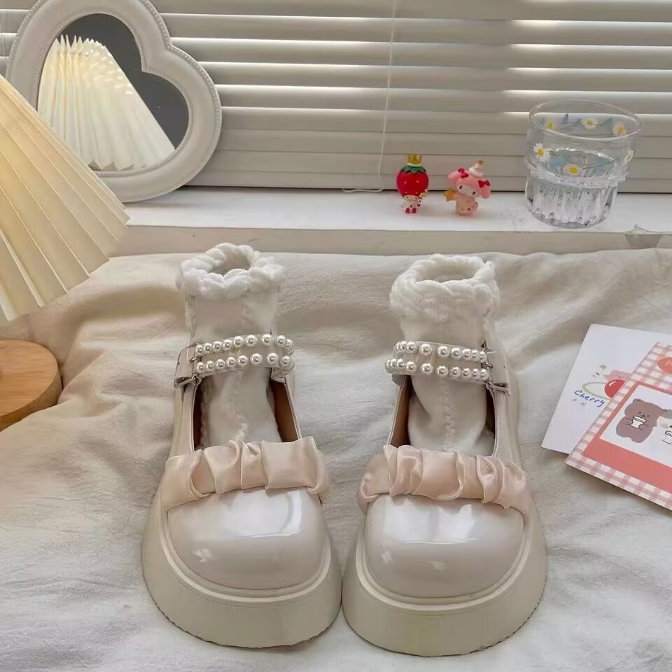Giày nữ lolita giày mũi tròn dế dày phong cách retro