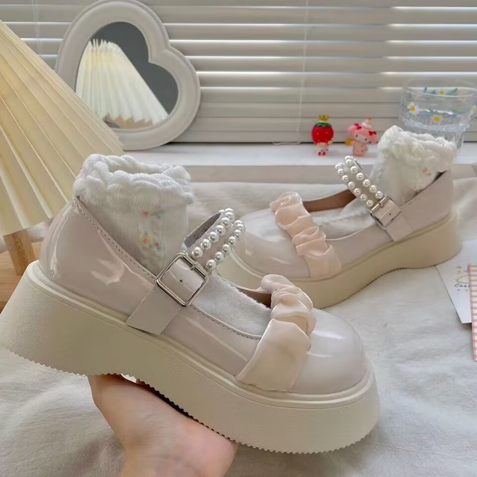 Giày nữ lolita giày mũi tròn dế dày phong cách retro