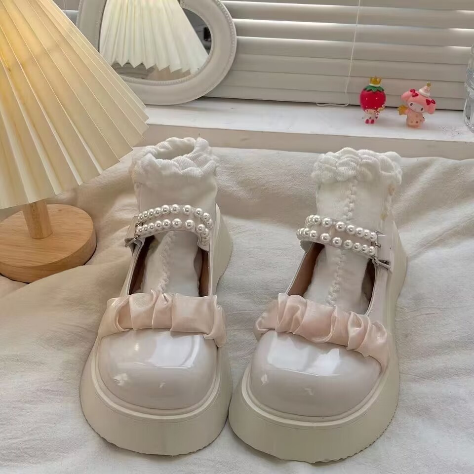 Giày nữ lolita giày mũi tròn dế dày phong cách retro