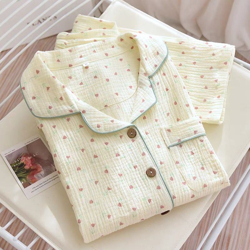 Bộ Đồ Ngủ Tay Dài Dáng Rộng In Họa Tiết Trái Tim Đơn Giản Thời Trang Xuân Hè Xinh Xắn Cho Nữ