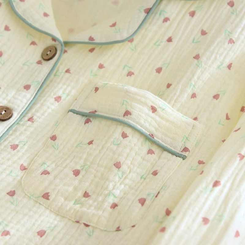 Bộ Đồ Ngủ Tay Dài Dáng Rộng In Họa Tiết Trái Tim Đơn Giản Thời Trang Xuân Hè Xinh Xắn Cho Nữ