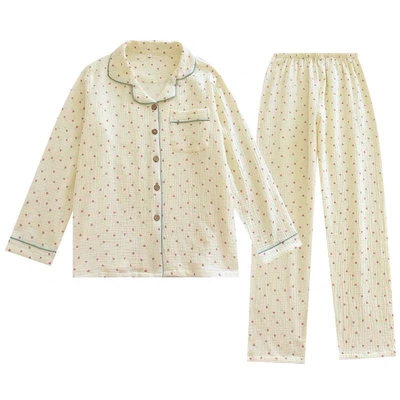 Bộ Đồ Ngủ Tay Dài Dáng Rộng In Họa Tiết Trái Tim Đơn Giản Thời Trang Xuân Hè Xinh Xắn Cho Nữ