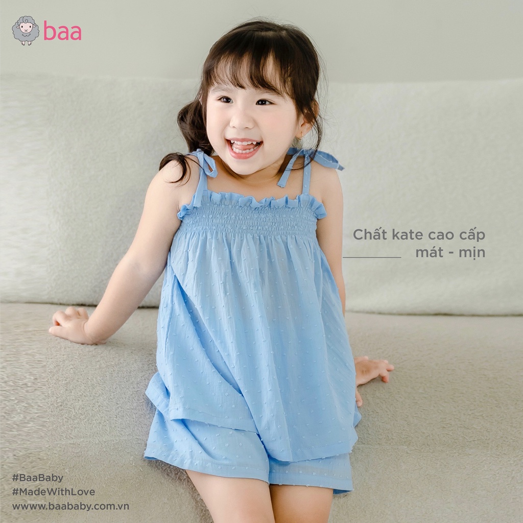 Set đồ bé gái, bộ kate 2 dây cột nơ bé gái, đồ bé gái hai dây cho bé từ 1 tuổi - 7 tuổi - Baababy
