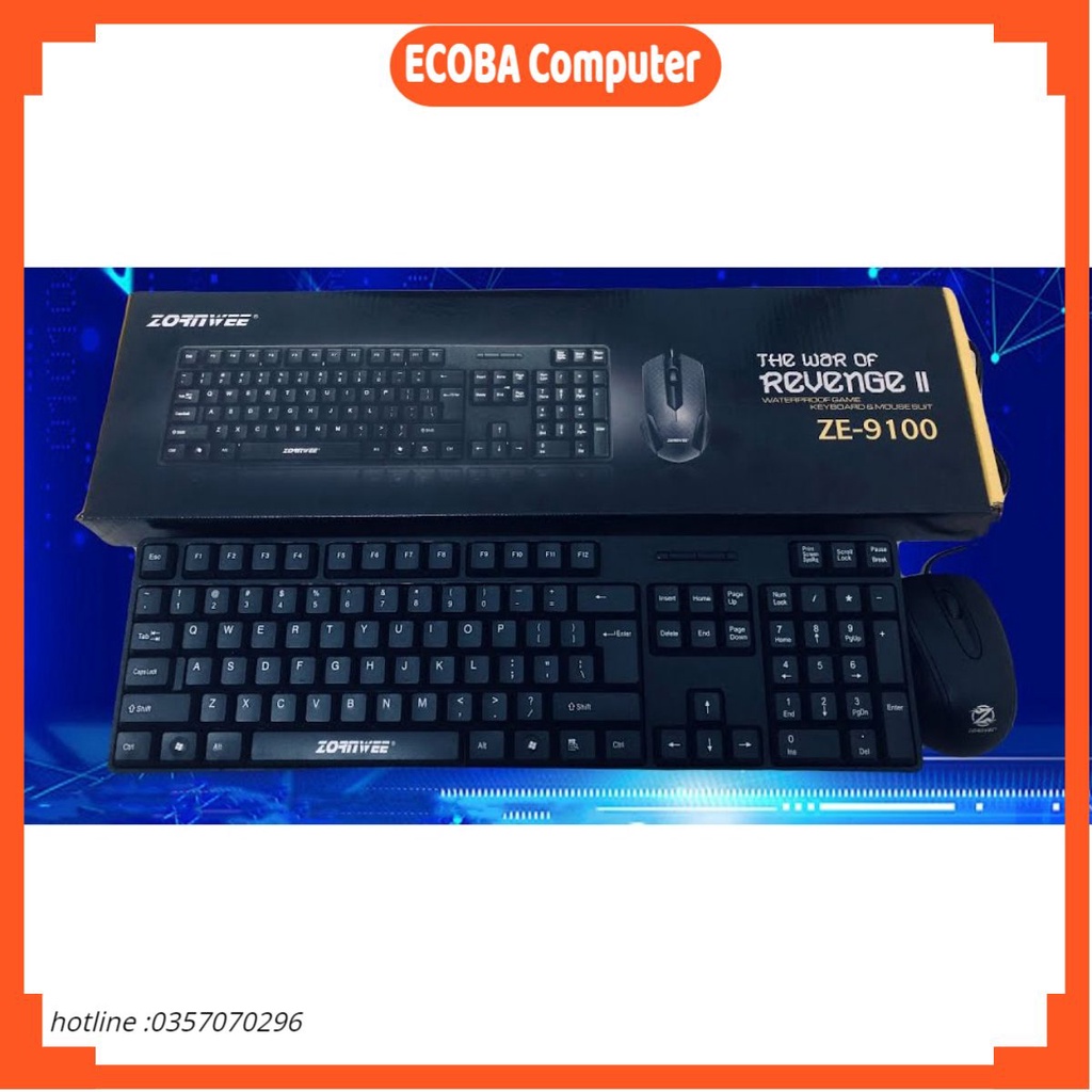 Bộ bàn phím chuột văn phòng có dây ZORNWEE ZE-9100/ KB 10 bảo hành 6 tháng ECOBA