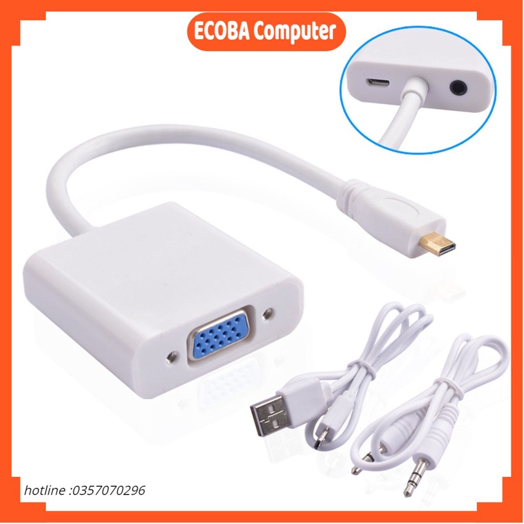 Cáp chuyển đổi HDMI VGA - Micro HDMI VGA có Audio cho laptop máy tính ECOBA